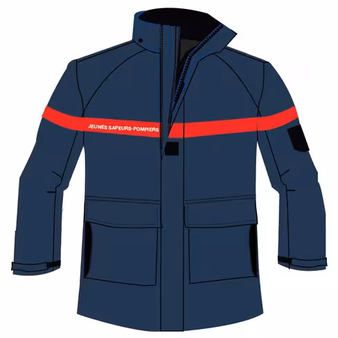 Parka imperméable marine - bande rouge broderie blanche JEUNES SAPEURS POMPIERS