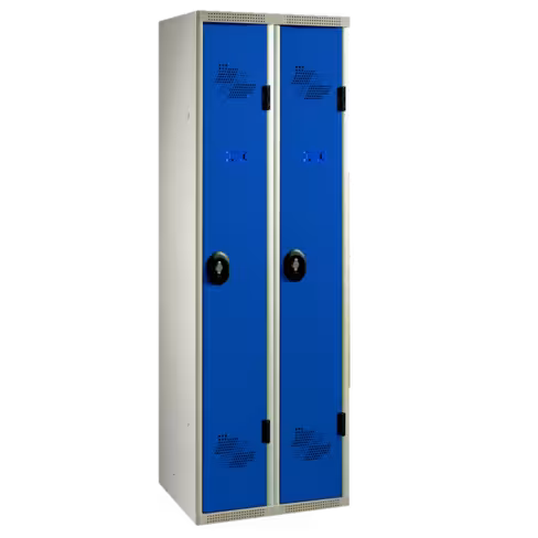 Vestiaire industrie propre 2 colonnes délai court avec moraillon sans piétement corps gris RAL7035 portes bleu