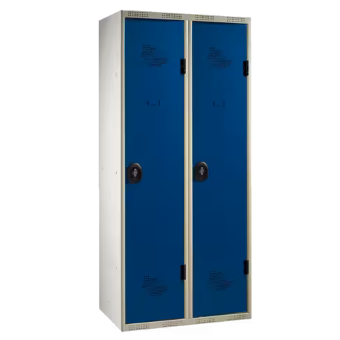 Vestiaire industrie salissante 2 colonnes délai court avec moraillon sans piétement corps gris RAL7035 portes bleu