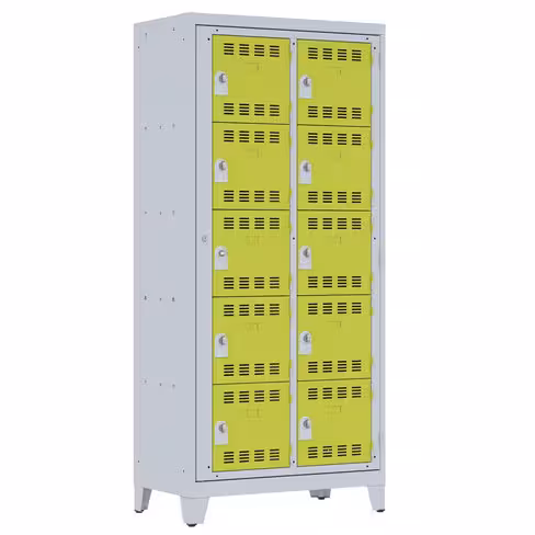 Vestiaire visitable 2 colonnes 5 casiers sur pieds - serrure ou moraillon