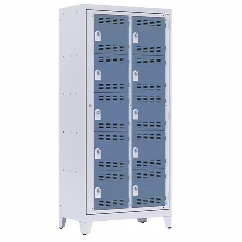 Vestiaire visitable 2 colonnes 5 casiers h. 45 cm moraillon porte cadenas - corps gris clair/portes bleues - Délai court