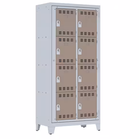 Vestiaire visitable 2 colonnes 4 casiers galvanisé h. 45 cm sur pieds - serrure ou moraillon