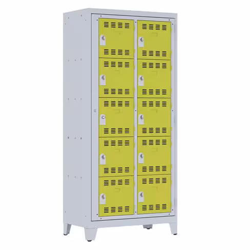 Vestiaire visitable 2 colonnes 5 casiers galvanisé sur pieds serrure ou moraillon