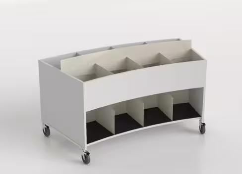 Bac à BD courbe sur roulettes Nova - adulte - l. 120 cm - 2 niveaux - 8 cases et 8 niches