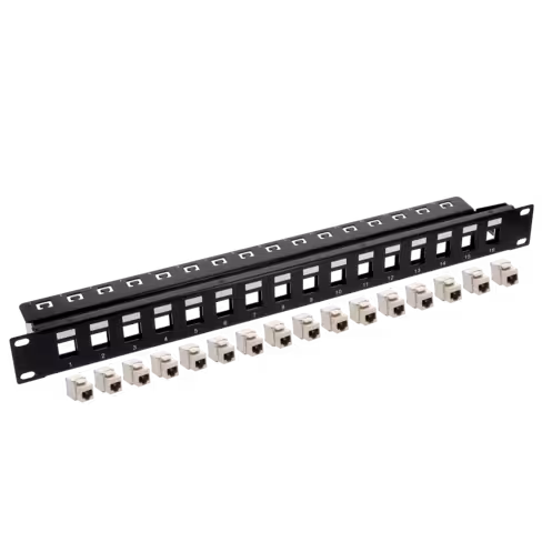 Panneau de brassage - Lienk - 19'' 16 ports - équipé - cat 6a - blindé - 1U - noir