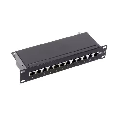 Panneau 1U 12 ports équipés S/FTP cat 6 bloc 110 - Lienk - pour coffret 10''