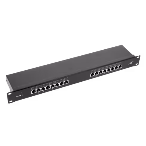 Panneau de brassage - Lienk - 19'' 16 ports - équipé - cat 6 - blindé - 1U - noir