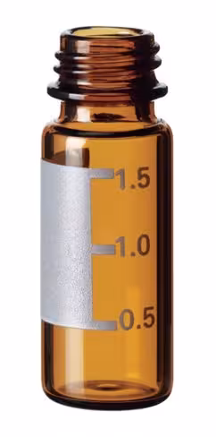 Flacon en verre SureStop 1,5 ml à filetage court 9 mm , à ouverture large, ambré, fond plat, zonz de marquage, ligne