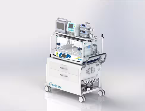 Chariot de réanimation MEDIRUNNER transfert interne 4 roues pivotantes avec freins, plots