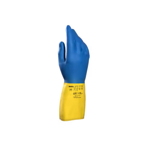 Gants en polychloroprène bleu et jaune flocké MAPA - lot de 10 paires - taille au choix