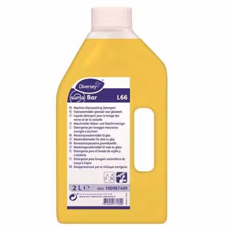Détergent pour le lavage des verres et de la vaisselle en eau dure Suma Bar L66 - Diversey - 6 bidons de 2 l