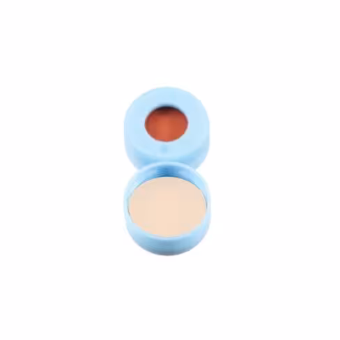 Septum caoutchouc rouge/PTFE assemblé avec bouchon à clipser 11 mm en PE souple, bleu, trou central x 1000