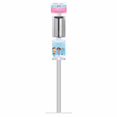 Station de désinfection des mains First - pour gel hydro - support acier silver + distributeur automatique ABS Silver