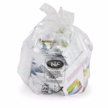 Sac à déchets courants 50 l - ép. 22 µm - transparent - lien fixe - 20 carton de 500