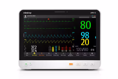 BeneVision ePM15 [standard], avec SpO2 Mindray, ECG 12D, 2xPI, DC, CO2 Sidestream, sortie analogique