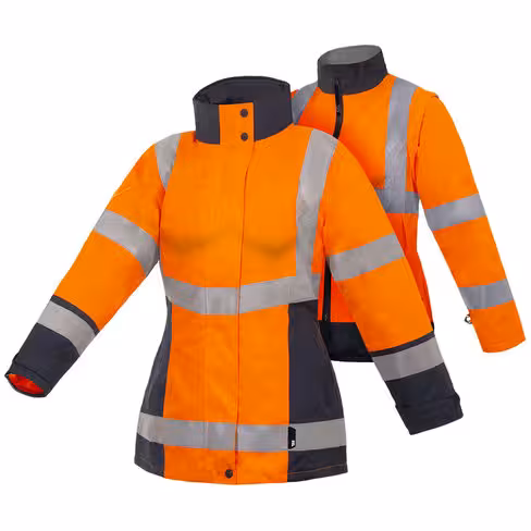 Parka 4 en 1 haute visibilité femme - California - T2S - gilet manches amovibles - orange fluo marine