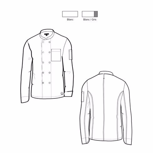 Veste de restauration mixte manches longues - LMA - polycoton - 200 g/m2 - blanc/gris - taille 5 -