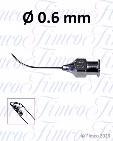 Canule aspiratrice à cataracte Charleux courbe grateuse en biseau - Ø 0,6 mm x 20 mm