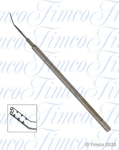 Spatule à strabisme Hirschman coudée l. 125 mm - largeur 0,6 mm