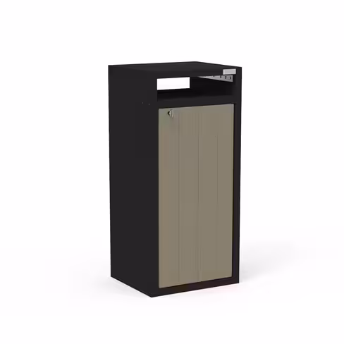 Corbeille de rue Arena Origine - lattes plastique recyclé - verrou - bac 100 l - structure noire - coloris standard