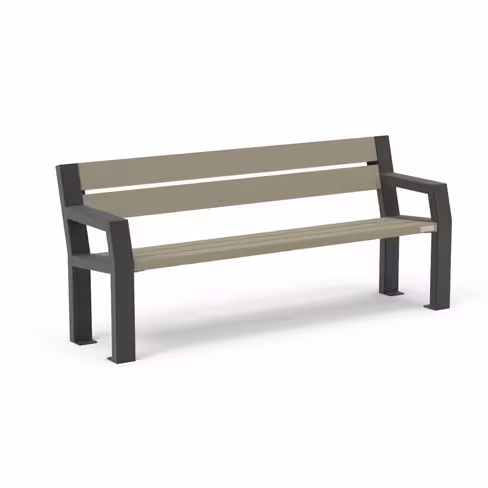 Banc public Osmose Harmonie - lattes plastique recyclé - accoudoir - piétement acier - l. 198 cm - coloris standard