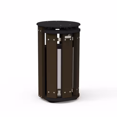 Corbeille de rue Forestière Origine - lattes plastique recyclé - bac 70 l - avec couvercle - coloris standard