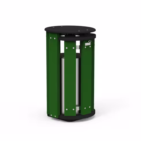 Corbeille de rue Forestière Origine - lattes plastique recyclé - bac 70 l - avec couvercle - coloris Pigmentek