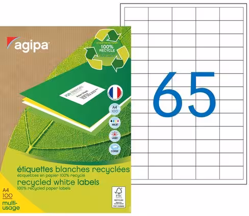 Etiquette adresse adhésive - coins arrondis - blanc - 100 planches A4 de 65 étiquettes