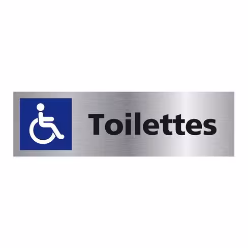 Plaque de porte ''Toilettes handicapés'' - 170 x 50 mm - alu brossé
