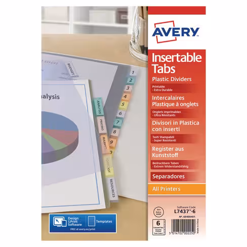 Intercalaire personnalisable A4+ Avery - polypropylène - 6 touches