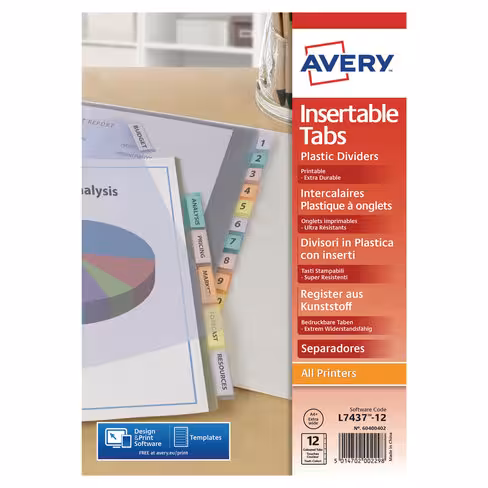 Intercalaire personnalisable A4+ Avery - polypropylène - 12 touches