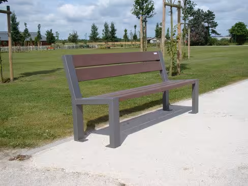 Banc public Osmose Harmonie - lattes plastique recyclé - piétement acier - l. 198 cm - coloris standard