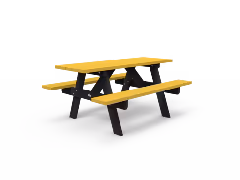 Table de pique nique Forestière Origine - lattes plastique recyclé - l. 180 cm - piétement noir - coloris Pigmentek