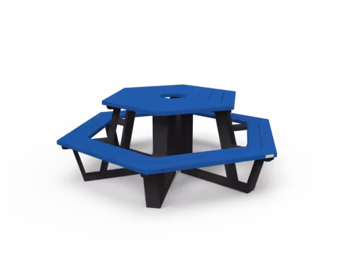 Table de pique nique Agora Origine - latte plastique recyclé - hexagonale Ø 240 cm pieds noir - coloris Pigmentek
