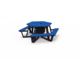 Table de pique nique Agora Origine - latte plastique recyclé hexagonale Ø 240 cm 2 accès PMR - pieds noir - Pigmentek