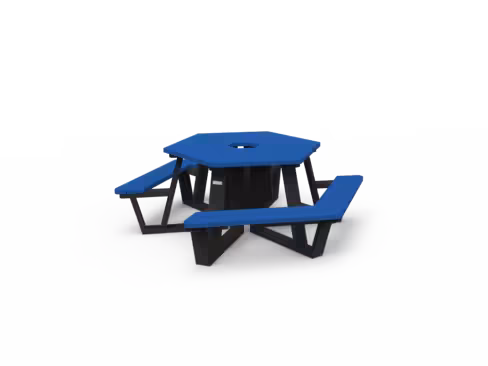Table de pique nique Agora Origine - latte plastique recyclé hexagonale Ø 240 cm 2 accès PMR - pieds noir - Pigmentek