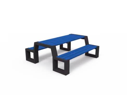 Table de pique nique Apollo Origine - lattes plastique recyclé - l. 194 cm - pieds noir - coloris Pigmentek