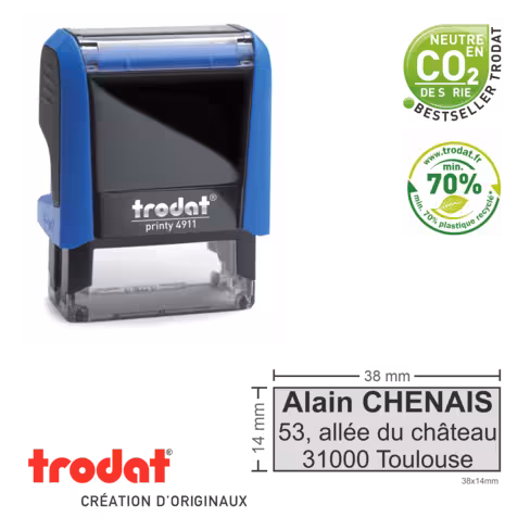Tampon automatique personnalisé Trodat 4911 Printy 4.0 - 38 x 14 mm