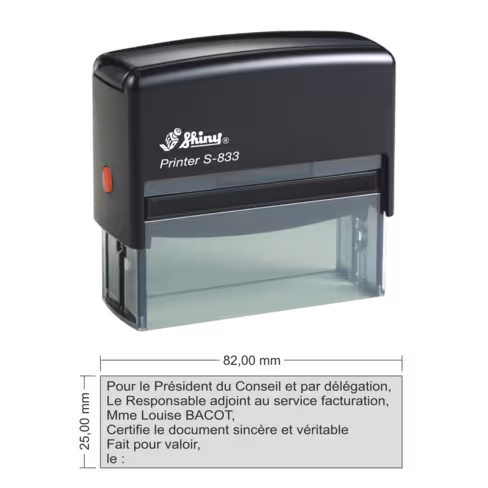 Tampon personnalisé Shiny Printer S-833 - 6 lignes - 82 x 25 mm