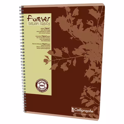 Cahier calligraphe A4 spirale Clairefontaine Forever - 180 pages - quadrillé - lot de 5