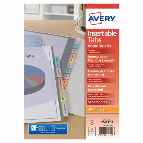 Intercalaire personnalisable A4 Avery - polypropylène - 8 touches