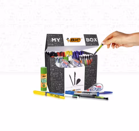 Boîte de produits d'ecriture My Bic Box - 75 stylos bille, 24 porte-mines, 8 rubans correcteurs
