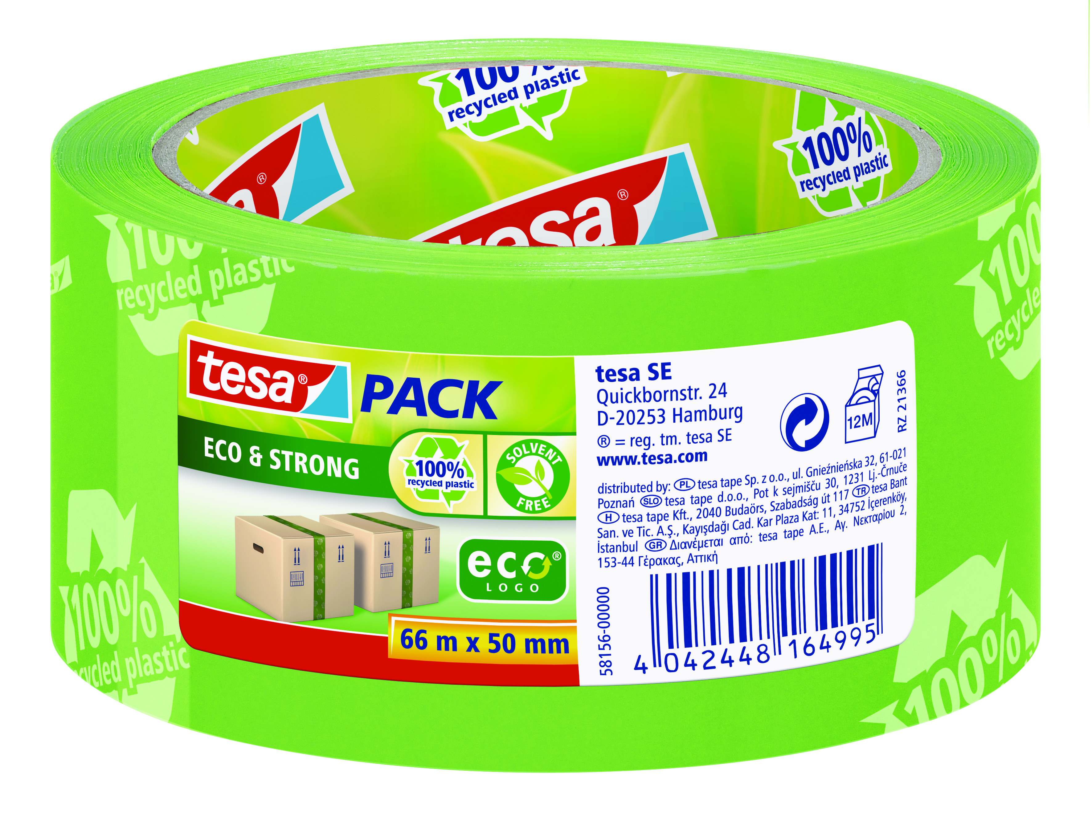 Ruban adhésif TESA - fermerture cartons EcoLogo imprimé - 50 mm x 66 m - vert