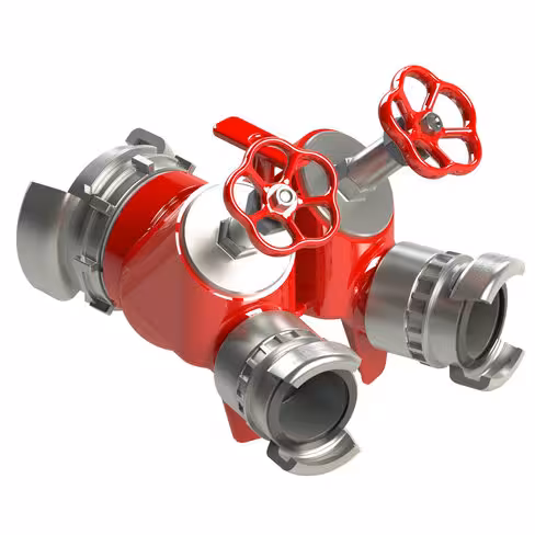 Division à volants - entrée 1 x AR 100 à verrou - sorties 2x DSP 65 à verrou PN 25