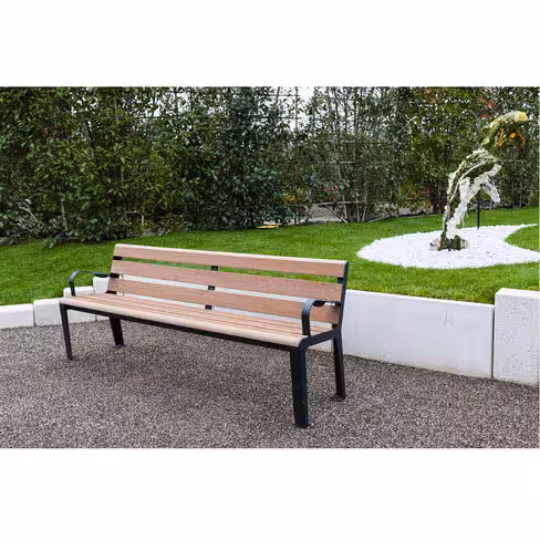 Banc Symbios avec accoudoir - assise bois résineux et piétement métal - l. 180 cm - déchargé sous abri