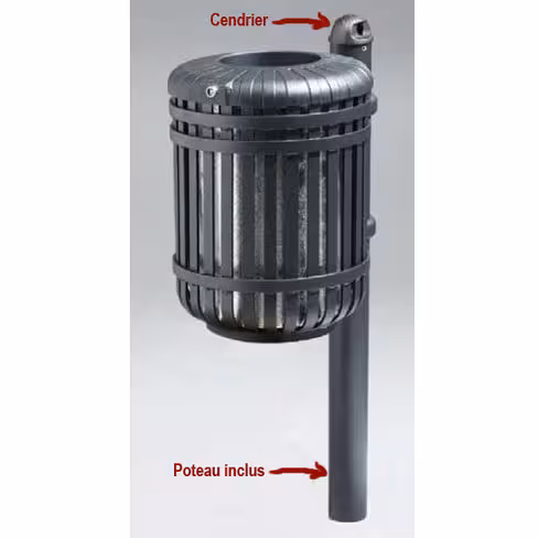 Corbeille Monceau - métal - 38 l - fixation sur poteau - déchargé sous abri