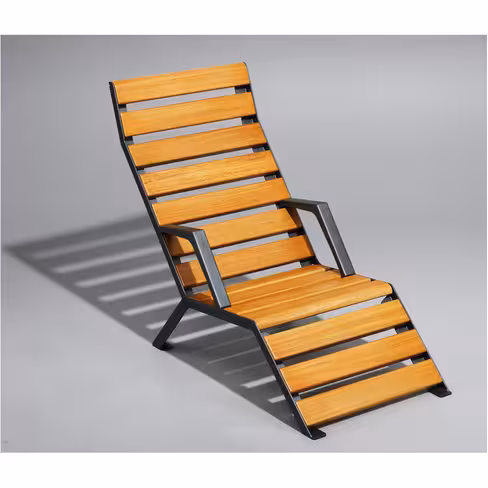 Transat Symbios - assise et dossier bois résineux - piétement métal - déchargé sous abri