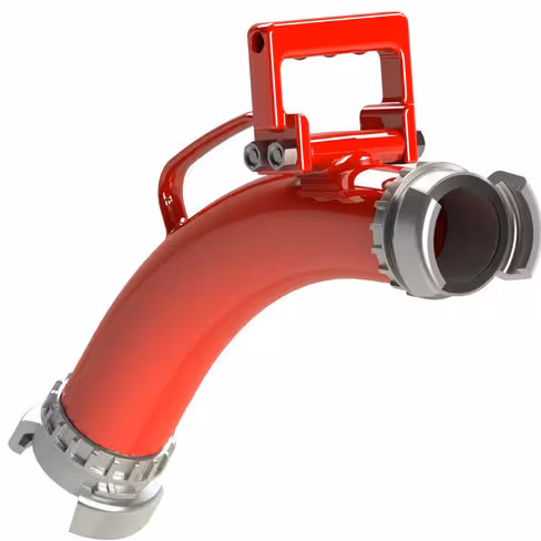 Coude antirecul 50° avec poignée de portage - entrée et sortie DSP 65 - aluminium et polyester rouge