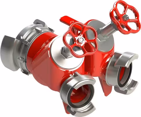 Division à 2 robinets à volant - entrée 1x AR 100 à verrou - sorties 2x DSP 65 sans verrou - aluminium