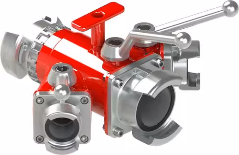 Division vanne quart de tour Tripok 2016 - entrée 1x DSP 65 à verrou - sortie 1x DSP 65 + 2x DSP 40 sans verrou - alu